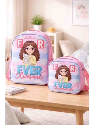 BBS Lolla'nın Forever Awesome Desenli Ilkokul Çantası ve Beslenme Çantası Seti - 2'li Kız Çocuk Okul Takımı