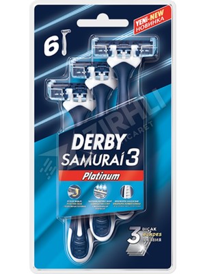 3 Adet Derby Samurai Platinum 3 Bıçaklı 6 Lı Poşet Blisterli