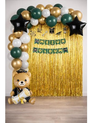 Patladı Gitti Mezuniyet Parti Seti – Yeşil Gold Konsept Balon & Banner Süsleme Seti