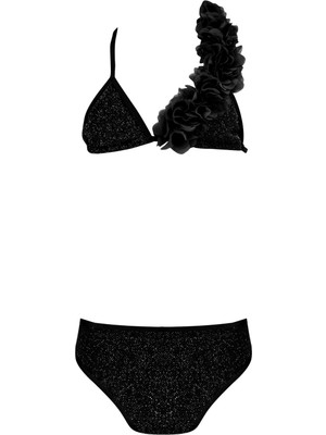 Lovekini Lola Black Kids Bikini With Chiffon Flowers Details