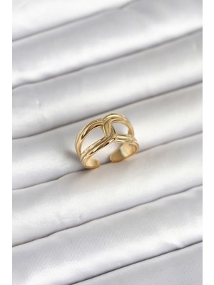 Twin Store Çelik Gold Renk Düğüm Model Kadın Yüzük - TJ-BYK4165
