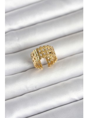 Twin Store Çelik Gold Renk Hasır Model Kadın Yüzük - TJ-BYK4161
