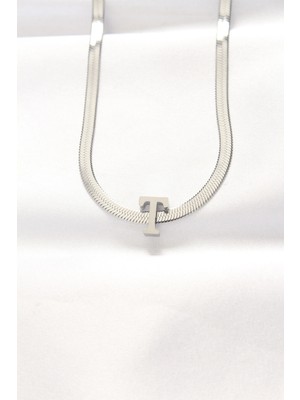 Twin Store Çelik T Harfli Silver Renk Italyan Zincirli Kolye