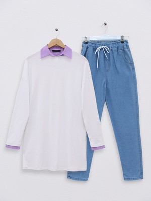 Moda Morfo Uzun Kollu Düz Sweat -Beyaz