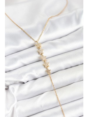Twin Store Çelik Zincir Gold Renk Yıldız Model Y Kolye