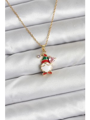 Twin Store Çelik Zincir Gold Renk Yılbaşı Teması Kadın Kolye