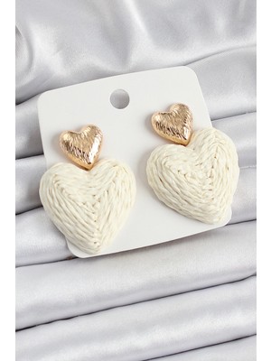 Twin Store Krem Figürlü Hasır Örgü Model Gold Renk Kadın Küpe