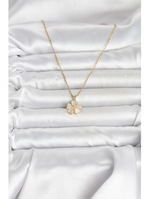 Hobibahçem 316L Çelik Zincir Gold Renk Yonca Model Kadın Kolye