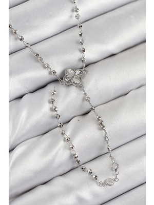 Twin Store Pirinç Zirkon Taşlı Yonca Model Gümüş Renk Kadın Y Kolye - TJ-BKO10498