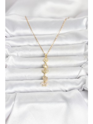 Hobibahçem 316L Çelik Gold Renk Şans Kolyesi Y Model Zirkon Taşlı Kadın Kolye