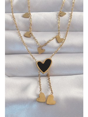 Twin Store Çelik Gold Renk Mineli Çoklu Kolye - TJ-BKO8967