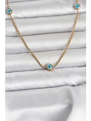 Twin Store Çelik Gold Renk Nazarlı Model Kadın Kolye - TJ-BKO11044