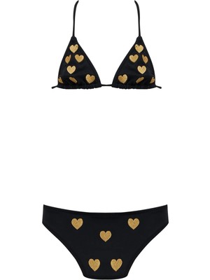 Lovekini Amora Black Kids Bikini With Gold Embroidery Details