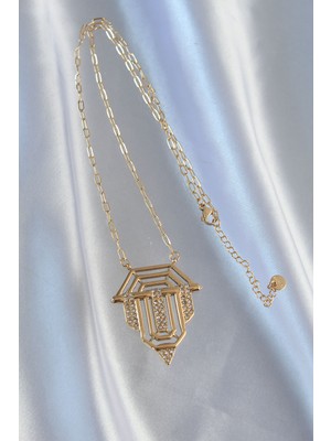 Hobibahçem 316L Çelik Zincir Gold Renk Zirkon Taşlı Serenay Kolyesi