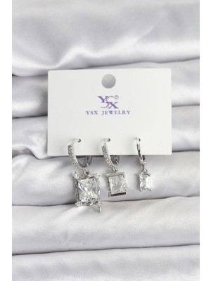 Hobibahçem Gümüş Renk Zirkon Taşlı Kadın Küpe