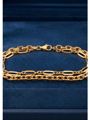 İryum Çift Sıra Zincir Tasarım Altın Bileklik-22 Ayar