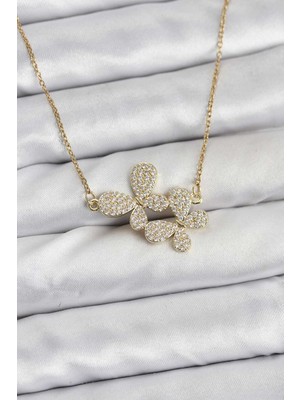 Twin Store Çelik Zincir Gold Renk Zirkon Taşlı Model Kadın Kolye - TJ-BKO10769