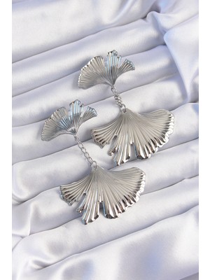 Hobibahçem Pirinç Gümüş Renk Tırtıklı Yaprak Model Sallantılı Küpe