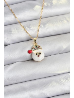 Twin Store Çelik Zincir Gold Renk Şapkalı Kardan Adam Kafası Model Yılbaşı Temalı Kadın Kolye - TJ-BKO107