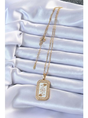 Hobibahçem 316L Çelik Zincir Altın Renk Mineli Zirkon Taşlı Göz Figür Tarot Kolye