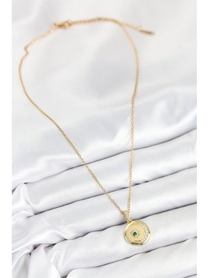 Hobibahçem 316L Çelik Zirkon Taşlı Ay ve Güneş Model Gold Renk Kadın Kolye