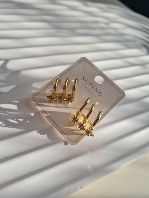 Xuping Jewelry 14 K Altın Rengi Taşlı Yıldız Sallantılı Gold Küpe