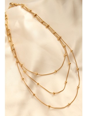 Hobibahçem Çelik Altın Renkli Topçuk Tasarımlı Çoklu Kolye