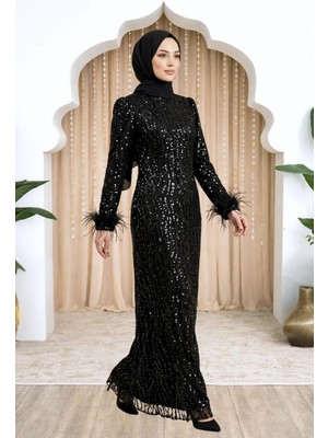 Amine Hüma Eslem Abiye Elbise Siyah