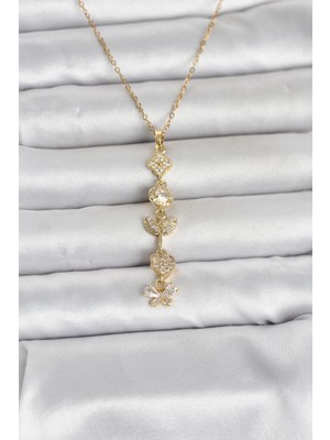 Twin Store Çelik Gold Renk Şans Kolyesi Y Model Zirkon Taşlı Kadın Kolye - TJ-BKO11050