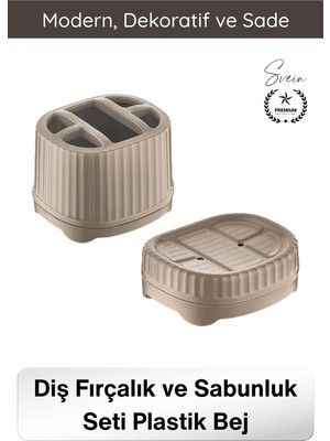 Svein #banyoseti Setüstü Diş Fırçalık Sabunluk Plastik Bej Banyo Düzenleyici Organizer Diş Macunluk Aksesuar Seti Modern Minimal Lavabo Üstü Dekoratif Hijyenik Dayanıklı Pratik Çok Amaçlı Banyo Seti