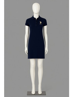 U.S. Polo Assn. Kadın Lacivert Polo Yaka Bodycon Mini Boy Elbise Günlük Stil