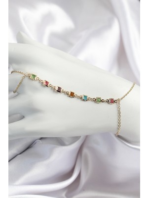 Twin Store Pirinç Renkli Kare Zirkon Taşlı Y Model Gold Renk Kadın Şahmeran - TJ-SN682