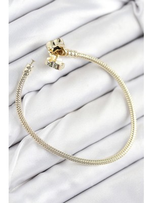 Hobibahçem Pirinç Charm Zirkon Taşlı Yonca Model Gold Renk Kadın Bileklik