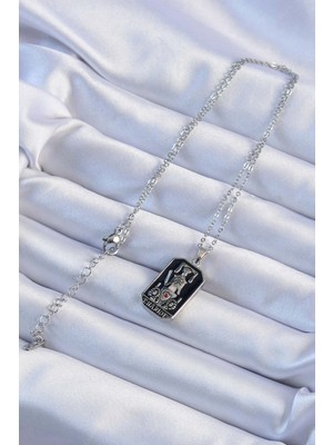 Hobibahçem 316L Çelik Zincir Gümüş Renk Siyah Mineli Tarot Kolye
