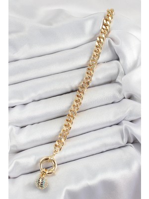 Hobibahçem Pirinç Nazar Model Zirkon Taşlı Gold Renk Vip Seri Kadın Bileklik