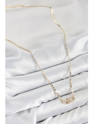 Hobibahçem Pirinç Zirkon Taşlı Tifany Model Ezme Zincir Gold Renk Kadın Kolye