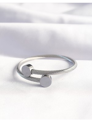 Hobibahçem 316L Çelik Gümüş Renk Oval Aksesuarlı Burgu Model Bileklik ve Yüzük Kombini