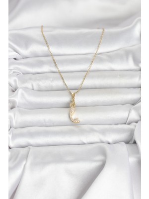 Hobibahçem 316L Çelik Zincir Gold Renk Zirkon Taşlı Deniz Kızı Model Kadın Kolye