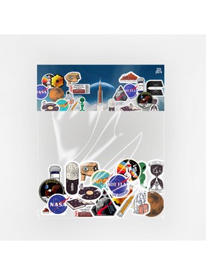 Baprile Uzay Nasa Astronot Temalı 20 Parça Kaliteli Su Geçirmez Laptop Termos Etiket Seti