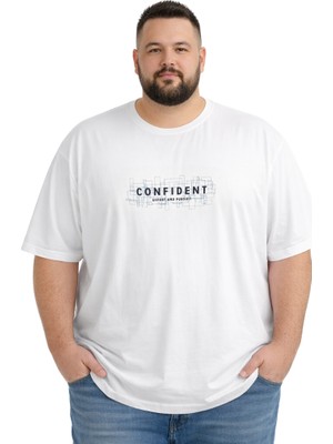Battal Moda Battalmoda Erkek Büyük Beden Beyaz Bisiklet Yaka Kısa Kollu Confident Tişört 5xl-6xl-7xl-8xl
