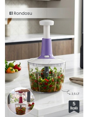 Orvila 5 Bıçaklı Pratik El Rondosu Paslanmaz Çelik El Robotu Doğrayıcı Rondo 2,5 L
