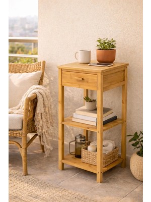 Mis Kitchen Bambu Çok Amaçlı Çekmeceli Komodin 2 Katlı Raflı Organizer Komodin Doğal Ahşap Dekoratif Stand