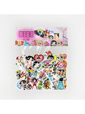 Baprile Powerpuff Girls Mega Sticker Paketi 46 Parça Kaliteli Su Geçirmez Laptop Telefon Termos Etiket Seti