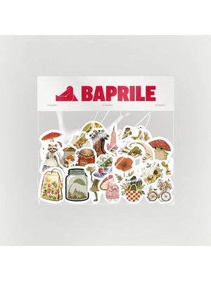 Baprile Cottagecore Masalsı Orman Temalı 26 Parça Kaliteli Su Geçirmez Laptop Termos Telefon Etiket Seti