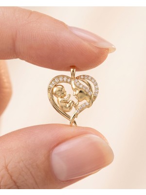 İndigo Takı Kalpli Anne Bebek 14 Ayar Altın Kolye Ucu