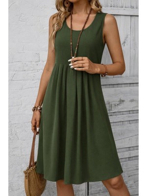 Mareandpanda Kadın Askılı Yuvarlak Yakalı Önden Pileli Kısa Aerobin Elbise