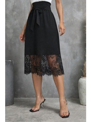 Mareandpanda Kadın Askılı V Yakalı Dantelli Midi Viskon Elbise