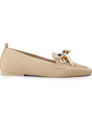 Deery Kadın Bej Boncuk Aksesuarlı Babet - K4004ZBEJC01