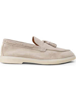 Deery Erkek Hakiki Süet Bej Püsküllü Loafer - 02027MBEJC01