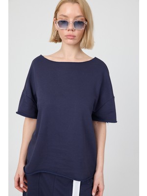 Gothamvibes Kadın Blank Boxy Lacivert T-Shirt